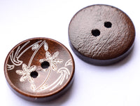 Round Wooden Shirt Buttons 2 Holes 20mm Floral Concave (Brown High Contrast Qty 25)