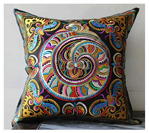 SFG Chinese Embroidered Decorative Pillow Cover 18 x 18 Multicolored Conch and Butterflies
