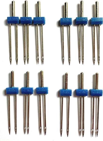 Twin Sewing Machine Needles - 2mm 3mm 4mm Size 90/14-4 of Each Size (Qty 12)