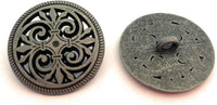 Ornate Floral Round Metal Shank Button - Pewter/Gray 17mm - Qty 10