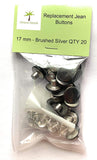 Jean Button 17 mm No-Sew Solid Tack (Brushed Silver Qty 20)