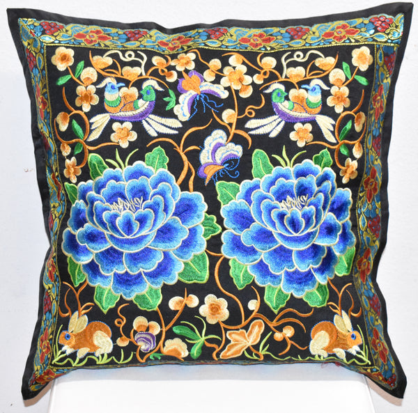 SFG Chinese Embroidered Decorative Pillow Cover 18 x 18 (Blue 2 Tone)