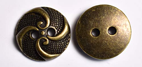 Ohana Goods Metal Suit Blazer Coat Uniform Shirt 2 Hole Buttons Antique Swirl Design 17.5mm 11/16in (Bronze Qty 16)