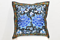 SFG Chinese Embroidered Decorative Pillow Cover 18 x 18 Blue Flowers