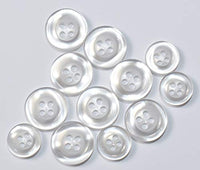 Extra Thick Rim Dress Shirt Buttons 24pc Set - 16 Shirt Front Buttons 13mm (1/2in) - 8 Shirt Sleeve Buttons 10mm (3/8in) Clear/White